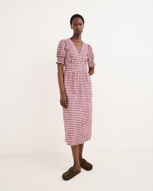 Oliver Bonas Pink & Gingham Button Through Midi Dress, Size 10