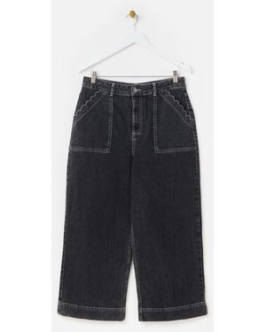 Oliver Bonas Denim Scalloped Pocket Cropped Wide Leg Jeans, Size 10 - Blue