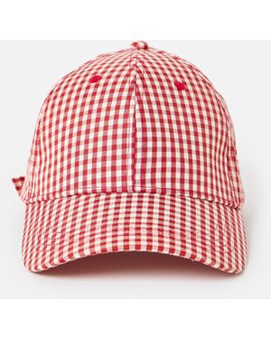 Oliver Bonas Gingham Cap Hat With Strawberry Motif - Red