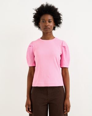 Oliver Bonas Ribbed Puff Sleeve Top, Size 10 - Pink