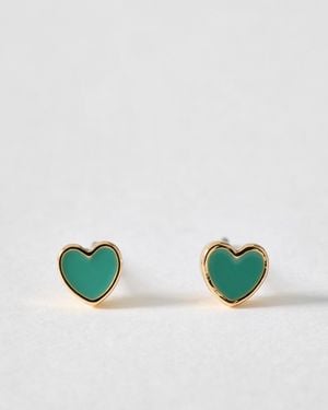 Oliver Bonas Ottilie Tiny Heart Stud Earrings - Green