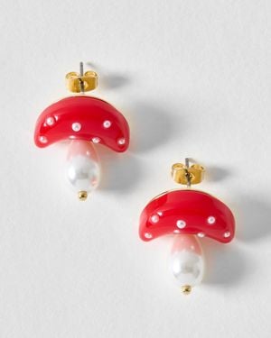 Oliver Bonas Merys Resin & Faux Pearl Toadstool Drop Earrings - Red