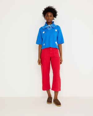 Oliver Bonas Scalloped Pocket Cropped Wide Leg Jeans, Size 10 - Red