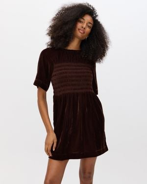 Oliver Bonas Chocolate Velvet Shirred T-shirt Mini Dress, Size 6 - Black