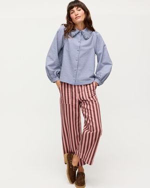 Oliver Bonas & Brown Striped Scalloped Pocket Cropped Wide Leg Jeans, Size 18 - Blue
