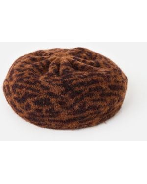 Oliver Bonas Animal Print Knitted Beret - Brown