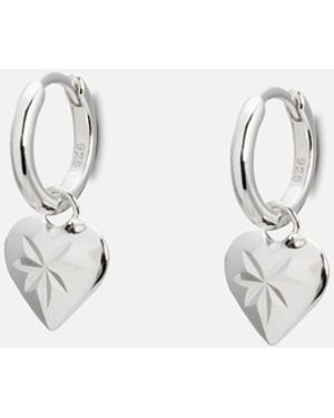 Oliver Bonas Cora Engraved Heart Charm Hoop Drop Earrings - White