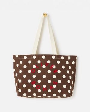 Oliver Bonas & Ecru Polka Dot Logo Fabric Tote Shopper Bag - White