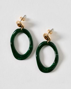 Oliver Bonas Zariah Tiger's Eye & Resin Large Loop Earrings - Green