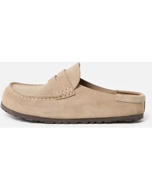 Birkenstock Naples Taupe Wrapped Suede Clogs, Size 3.5 - White