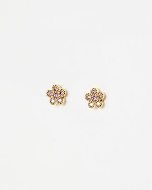 Oliver Bonas Neve Purple Stone Tiny Flower Stud Earrings - White