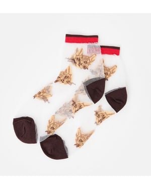 Oliver Bonas Red & Cat Sheer Ankle Socks - Pink