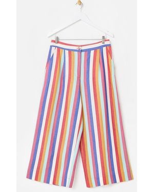 Oliver Bonas Multicoloured Striped Cropped Wide Leg Trousers, Size 18 - White