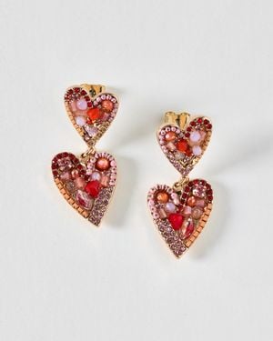 Oliver Bonas Becca Stone Cluster Tiered Heart Drop Earrings - White