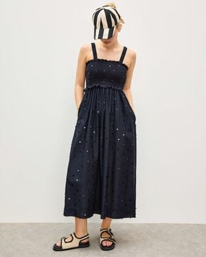 Oliver Bonas Sequin Square Neck Strappy Cotton Midi Dress, Size 6 - Blue