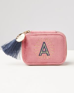 Oliver Bonas Sol Velvet Alphabet Travel Jewellery Box - Pink