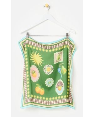 Oliver Bonas Fruit Postcard Print Square Scarf - Green