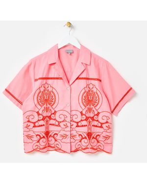 Oliver Bonas & Red Embroidered Short Sleeve Shirt, Size 8