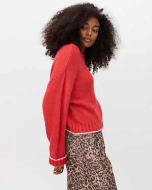 Oliver Bonas & Pink Trim Crew Neck Knitted Jumper, Size 6 - Red