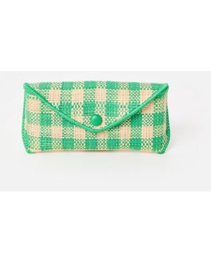 Oliver Bonas Raffia & Gingham Sunglasses Case - Green