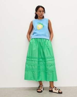 Oliver Bonas Scalloped Poplin Midi Skirt, Size 6 - Green