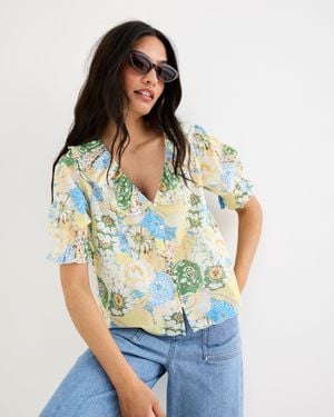 Oliver Bonas & Blue Floral Frill V-neck Blouse, Size 18