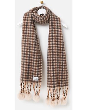 Oliver Bonas Checked Pom Pom Heavyweight Scarf - White