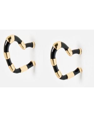 Oliver Bonas Bria Black Enamel Stripe Mini Heart Hoop Earrings - Blue