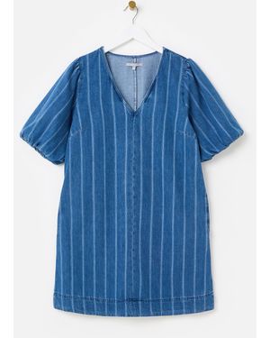 Oliver Bonas Denim Striped V-neck Short Sleeve Mini Dress, Size 6 - Blue