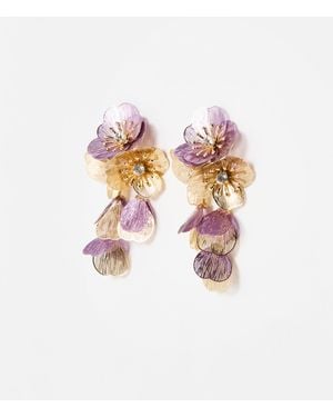 Oliver Bonas Kimberly Gold Tone & Purple Flower Statement Earrings - White
