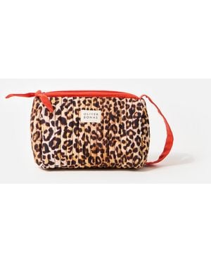 Oliver Bonas & Red Leopard Print Small Wash Bag - White