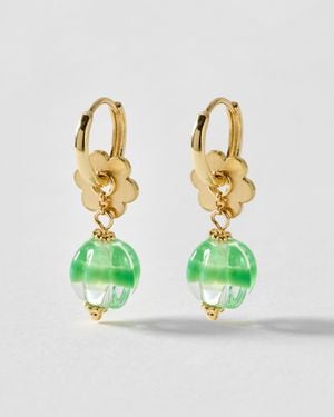 Oliver Bonas Kitty Bead & Flower Drop Earrings - Green