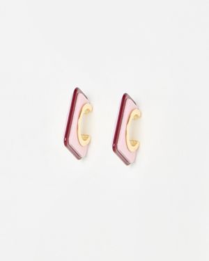 Oliver Bonas Fuchsia & Red Square Resin Medium Hoop Earrings - White
