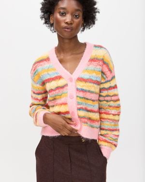 Oliver Bonas Multicoloured Striped V-neck Knitted Cardigan, Size 18 - Orange
