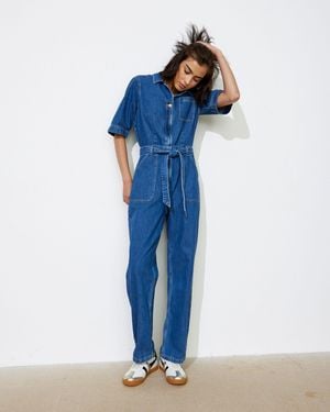 Oliver Bonas Denim Tie Waist Wide Leg Jumpsuit, Size 6 - Blue