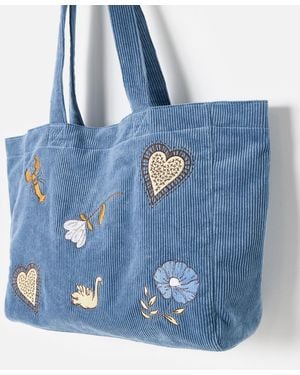 Oliver Bonas Corduroy Embroidered Tote Shopper Bag - Blue