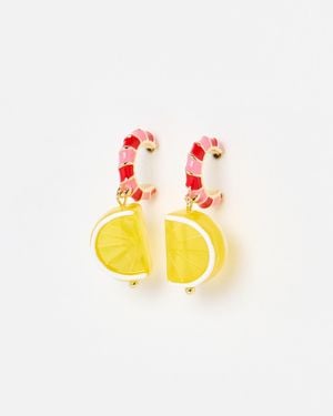 Oliver Bonas Leslie Lemon Charm Drop Enamel Hoop Earrings - Multicolour