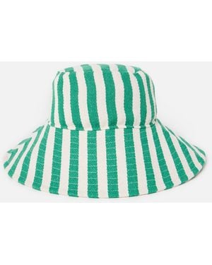 Oliver Bonas & White Striped Large Floppy Bucket Hat - Green