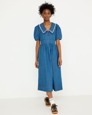 Oliver Bonas Denim Gingham Collar Midi Dress, Size 10 - Blue