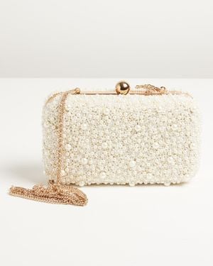 Oliver Bonas Dana Faux Pearl Rectangular Box Clutch Bag - White