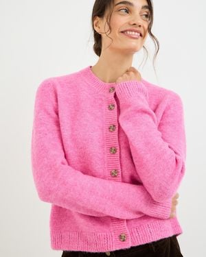 Oliver Bonas Crew Neck Knitted Cardigan, Size 10 - Pink