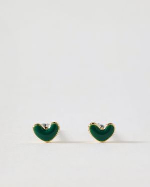 Oliver Bonas Anne Mini Enamel Heart Stud Earrings - Green