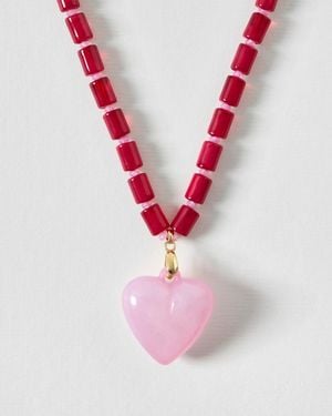 Oliver Bonas Gabriella Beaded Heart Pendant Necklace - Pink
