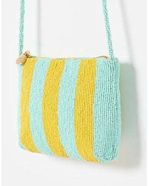 Oliver Bonas Aqua Blue & Striped Beaded Crossbody Bag - White