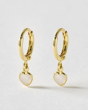 Oliver Bonas Auden Moonstone Heart Charm Hoop Drop Earrings - Metallic