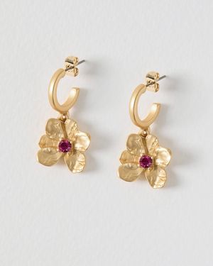 Oliver Bonas Mada Flower Pink Stone Drop Hoop Earrings - White