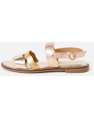 Oliver Bonas Gold Wavy Strap Leather Sandals, Size Uk 3 - Natural
