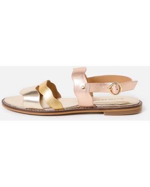 Oliver Bonas Gold Wavy Strap Leather Sandals, Size Uk 3 - Natural