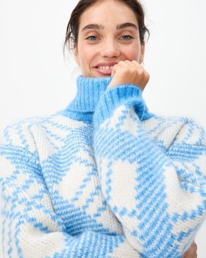 Oliver Bonas & White Diamond Roll Neck Knitted Jumper, Size 6 - Blue