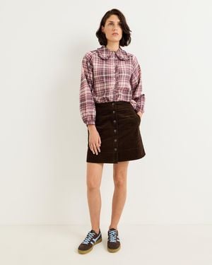 Oliver Bonas Brown Corduroy Scalloped Pocket Mini Skirt, Size 18 - Red